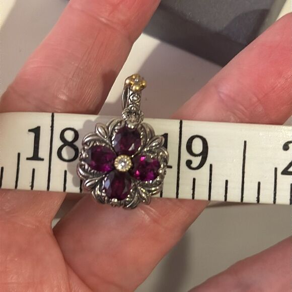 BARBARA BIXBY RHODOLITE GARNET LOTUS FLOWER PENDANT JAN B-DAY NWOT EXC 18K & SS - Picture 10 of 12